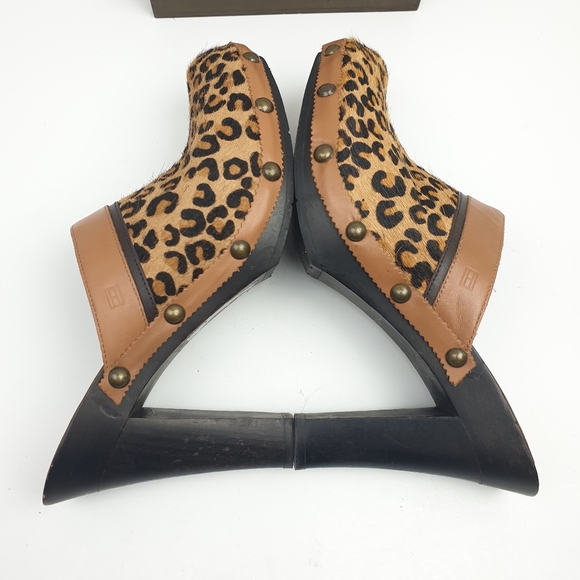 Tommy Hilfiger mules leopard pony hair wooden high heels size 8 - Picture 12 of 16